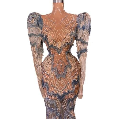 Islamic Turkish Women Semi-See though Prom Dress Long Sleeves Dubai Glitter robe longue gala dress