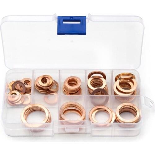 80PCS M6/M8/M10/M12/M14/M16/M18/M20 Solid Copper Crush Washers Spacer Flat Ring Oil Brake Sealing Washers Kit