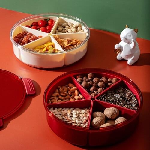 Nordic 4 Cells Food Fruit Storage Box Party Kitchen Nuts Candy Display Tray Biscuit Cake Organizer Bowl Plate with Lid Tin Box