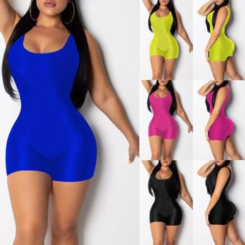 2019 New Women Sleeveless U-Neck Solid Bodycon Playsuit One-piece Clubwear Sport Short Jumpsuit Romper Leotard Playsuits