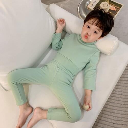 Autumn Winter Children Homewear Sets Unisex Solid Warm High Collar Tops Pants 2pcs for Boys Girls 2 3 4 5 6 Y Kids Pajamas Sets