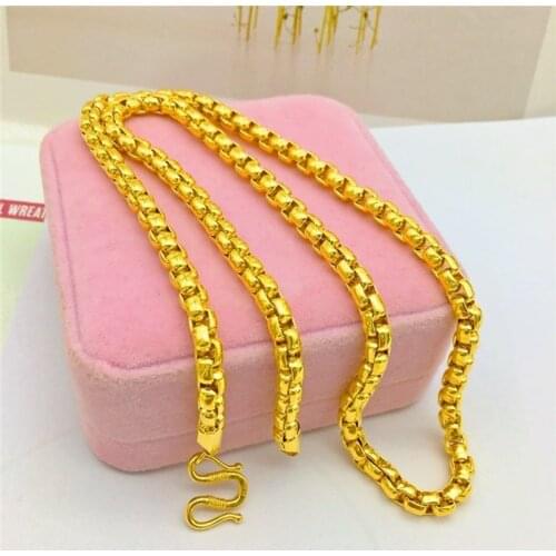 Sand Gold Necklace for Men Women Wedding Engagement Jewelry 6mm Thick Yellow Gold Color Link Chain Necklace Anniversary Gifts