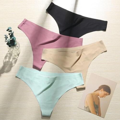 Sexy Solid Color Breathable Comfortable Ice Silk Thin Low Waist Seamless G-string Thong Panties Underwear for Daily Wear