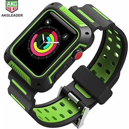 Rugged Protective Case With Strap Bands For Apple Watch Series 4 44mm 40mm Watchbands Band Rubber Watch Bracelet