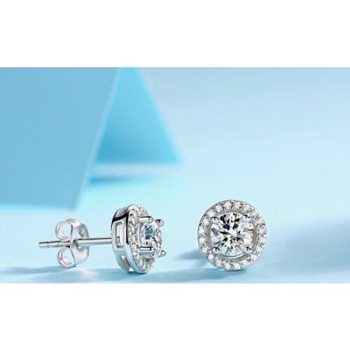 T Classic Round Excellent Cut D Color Pass Diamond Test 1 ct Moissanite Earrings 925 Silver Sparkling Moissanite Stud Earrings