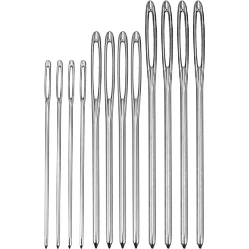 12 Pieces Blunt Needles Large-Eye Needles Steel Knitting Needles Sewing Tools With Clear Bottle, 3 Sizes