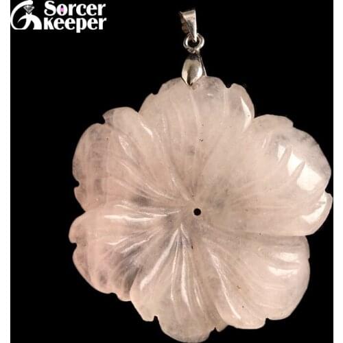 Vintage Flower Bijouterie Jewelry Natural Rose Quartzs Beads Pendant Necklaces Collier Femme Crystal Accessories Gift ZS105