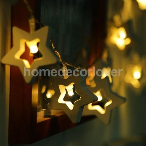 Vintage Wooden Pentagram Battery Operated 10 Bulbs Wire String Fairy Lights