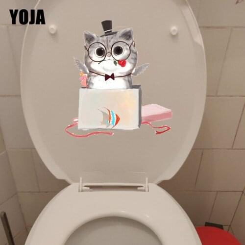 YOJA 22.6*24.4CM Kitten With Glasses Bathroom Toilet Sticker Funny Room Decor Decals T1-0081