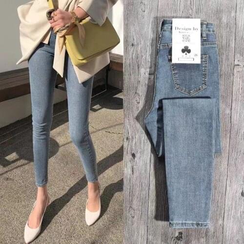 Women 2021 Spring Summer Fashion Skinny Denim Trousers High Waist Slim Pencil Ladies Solid Color Tights Stretch Pants P86