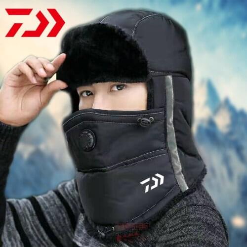 DAIWA Winter Fur Warm Windproof Fishing Hat Men Women Lei Feng Cap Bomber Faux Fur Ear Flap Cap Ski Anti-snow Cap Fishing Cap