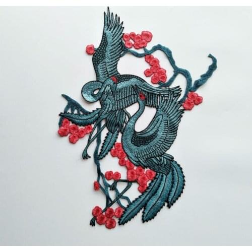 1pc Flying Cranes Big Applique Embroidered Sew on Patches Bird Sticker Craft Repair Diy Home Wedding Decoration High Quality