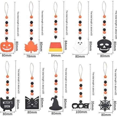 10PCS Halloween Wood Bead Garland with Pumpkin Wooden Bead Garland Rustic Farmhouse Beads Hanging Ornament for Halloween Party
