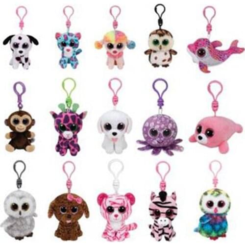 10CM Ty Beanie Big Eyes Keychain Pendant Fox Sloth Monkey Turtle Unicorn Soft Plush Backpack Decor Doll Birthday Gift For Kids