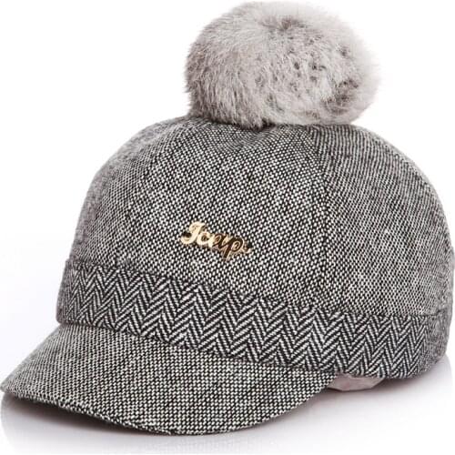 100% Real Rabbit Hair Ball Sports Golf Hat Kid Winter Pompon Equestrian Cap For Girl Boy Warm Children Winter Baseball Cap