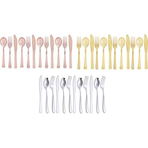 12Pcs/Pack Flat Plating Gold Disposable Spoon Fork Kit Western Dessert Ice Cream Spoon Long Handle Cutlery Party Supplies