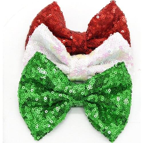12CM Sequin fabric bows in red/white/green-chiffon shabby flower 30pcs / lot Christmas gift bag