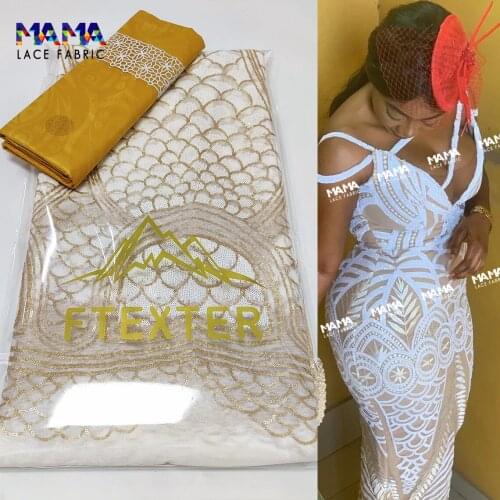 2.5+2.5 Yards Bazin Riche Original Brocade With Sequins High Grade Soft Sequined French Lace Cord Embroidered For Party Sewing