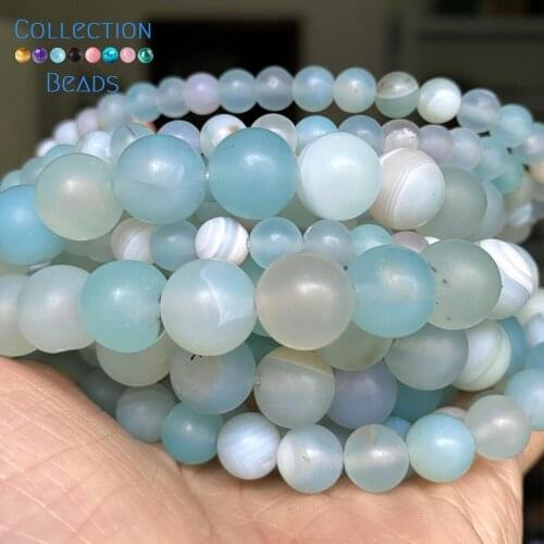 6-10mm Natural Stone Matte Dull Polish Light Blue Agates Round Spacer Loose Beads For Jewelry Making DIY Bracelet Accessories