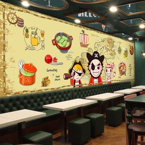 Beibehang Custom fashion hand-painted personality cartoon pirate wallpaper tea shop snack bar decorative background wall paper