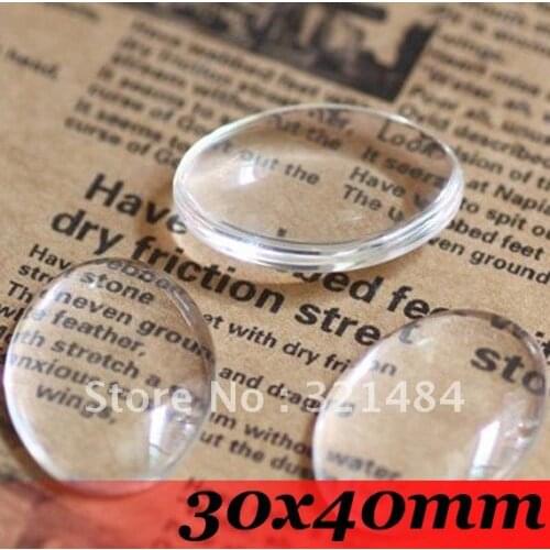 Free ship! 30x40mm 200piece/lot Clear Oval Flatback Glass cabocons Glass Dome Seals Fit Cameo Settings Jewelry DIY