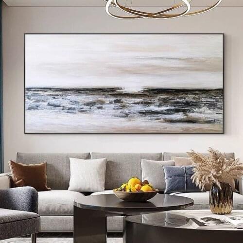 Large Modern Grey Sea Abstract Art Ocean Texture Canvas Handmade Oil Painting Sky Landscape for Home Decor As A Gift