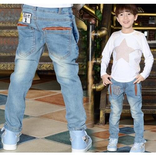 Kids Hot Sale 2019 Boy Jeans Limited Loose Solid Casual For Autumn Boys Jeans Childrens Fashion For Denim Elastic Waist Pants