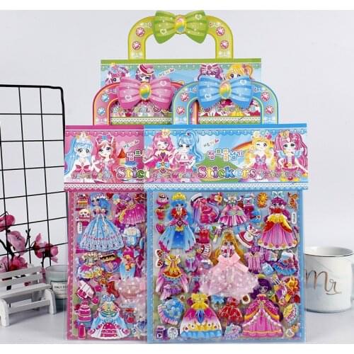 1pc 3d double layer lace stickers Childrens princess dress-up sticker Girl skirt paste kindergarten girl gift toy laptop school