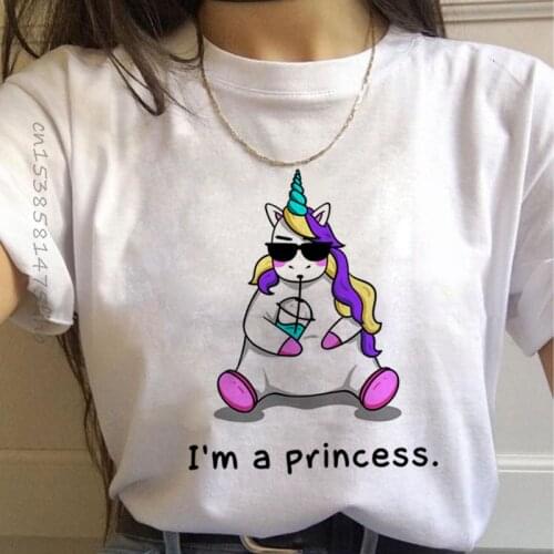 Premium New Unicorn Kawaii Harajuku T Shirts Women Cute Unicornio Cartoon T-Shirt 90s Funny Print Tshirt Graphic Top Tees Female
