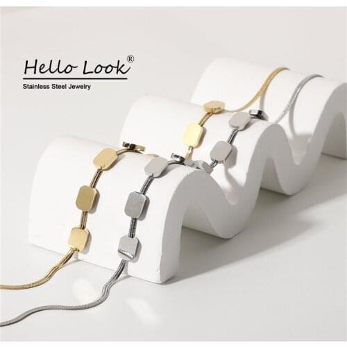 HelloLook 14K Gold Square Flat Beanie Snake Chain Necklace for Women Stainless Steel Choker Necklace Fashion Jewelry