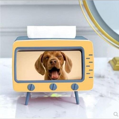 Creative 2 In 1 TV Tissue Box Desktop Paper Holder Dispenser Storage Napkin Case Organizer with Mobile Phone Holder