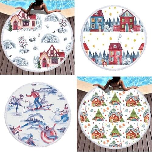 Christmas tree building Round beach towel Pareo beach strandlaken luxury beach towel Towel Large beach towel Towel beach towel