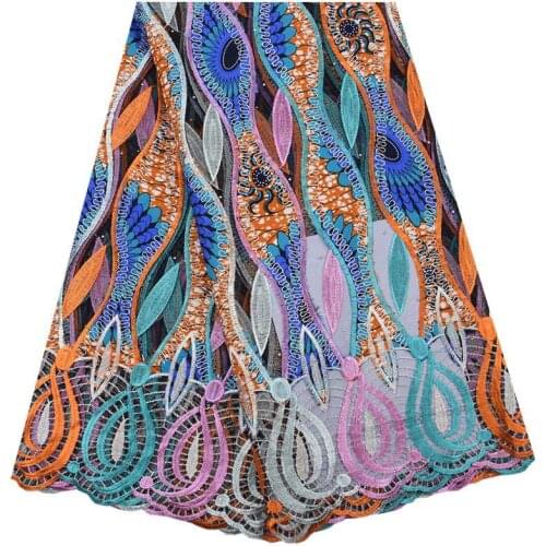 Latest 2020 African Guipure Cord Wax Lace Fabric French Net Lace Nigerian Wax Cord Lace Fabrics Stoned For Party Dress S1779