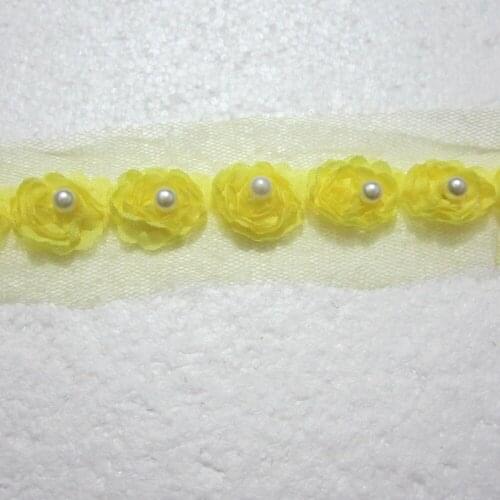 LACE 1 Yard Pearl Organza 3D Cute Rose Flower on Lace DIY Craft T005