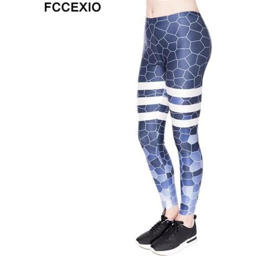 FCCEXIO Women Slim Leggings Workout Leggins Fitness Legging Sexy Pants High Waist 3D Print Geometric Ombre Fashion Push up Pants