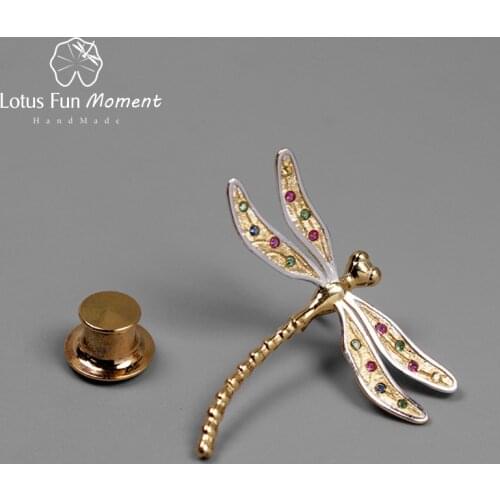 Lotus Fun Moment Real 925 Sterling Silver Handmade Fashion Jewelry Multicolor Zirconia Beautiful Dragonfly Brooches for Women