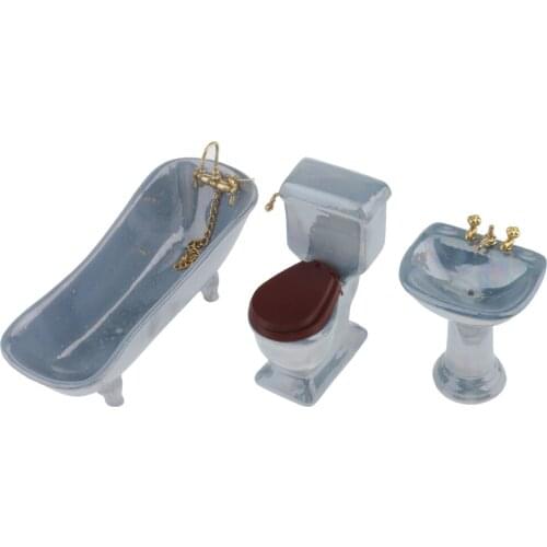 1:12 Miniature Bathroom Bathtub Toilet Basin Mirror, 4-Piece Dollhouse Bath Accessories, Doll House Furnishings Toy
