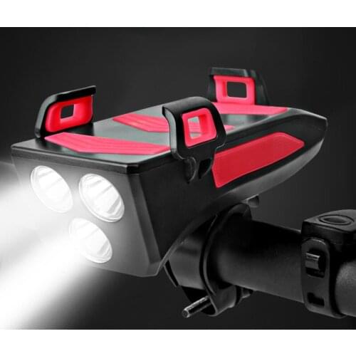 Multifunction 4 IN 1 Bicycle Light Bike Horn Phone Holder USB Power Bank Chargeable MTB Road Bike Frontlight Cycling Accessories