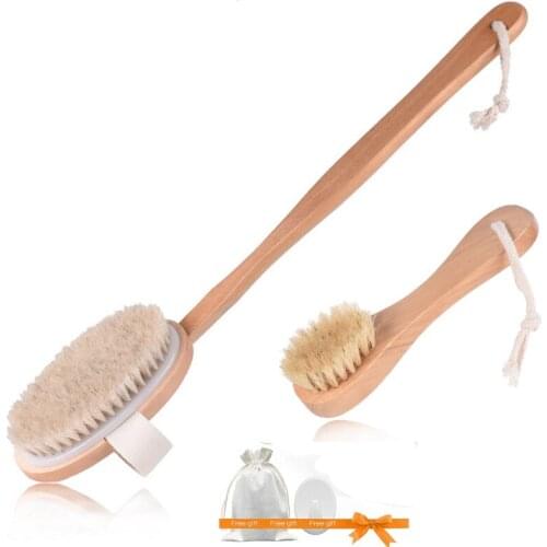 Ms Bath brush Exfoliating Natural Horse Mane Bath brush Long Bamboo Handle Natural Wet Shower Brushes SPA Body Massage Brush D40