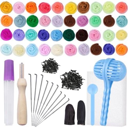MIUSIE 40 Colors DIY Wool Felting Needle Kit Handmade Animal Felting Materials Pack With Felt Needles For Beginners