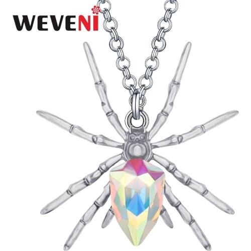 WEVENI Alloy Crystal Plated Antique Gold Spider Necklace Pendant Chain Animal Jewelry For Women Girl Kid Trendy Gift Accessories