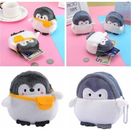 Gift Mini Wallet Lovely Animal Card Holder Earphone Case Plush Doll Pendant Cartoon Penguin Coin Purse Money Bag