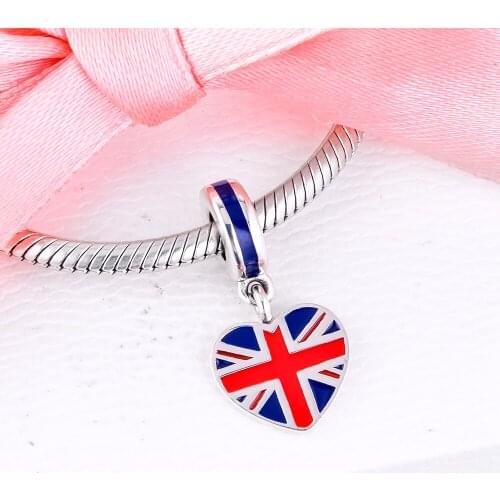 Fits for Pandora Bracelets UK Heart Flag Charms with Mixed Enamels 100% 925 Sterling Silver Jewelry Beads Free Shipping