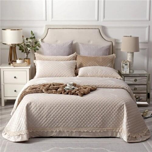 Beige purple green luxury European Style Fleece fabric Bedspread Pillowcases Bed Sheet Bed Cover blanket 245X245cm 3pcs