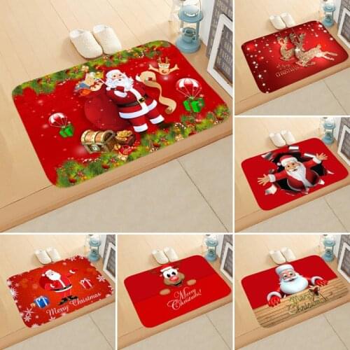 Christmas and New Year Santa Claus Elk Floor Mat Bedroom Bathroom Home Absorbent Non-slip Floor Carpet
