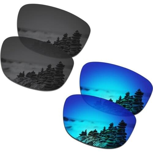 SmartVLT 2 Pairs Polarized Sunglasses Replacement Lenses for Oakley Holbrook R Stealth Black and Ice Blue