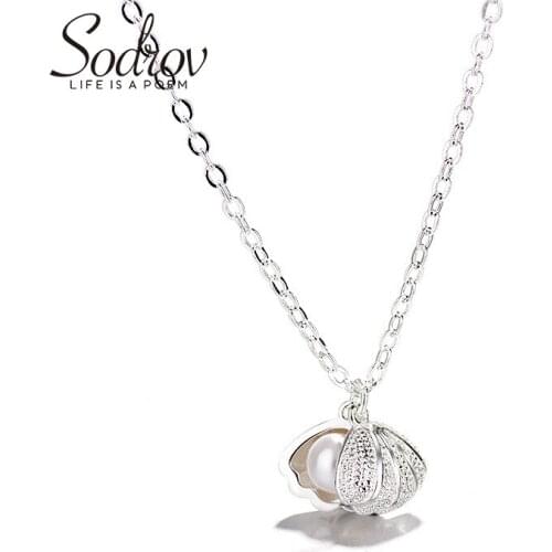SODROV Sweet Pearl Shell Necklace Pendant 925 Silver Female Fine Silver Pearl Jewelry