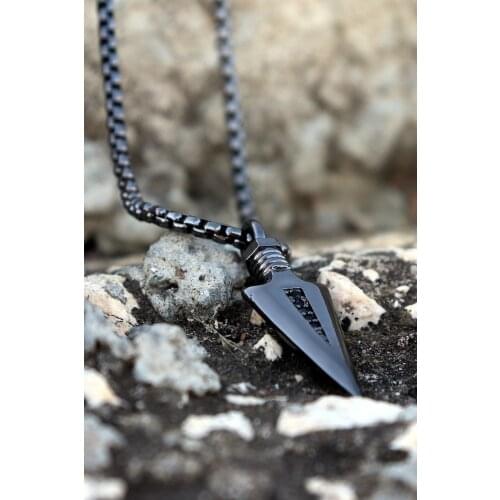 Triangle Arrowhead Mens Black Necklace stylish design trend product quality suitable for many styles Chain Length 60 Cm