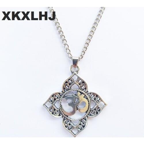 XKXLHJ 1Pcs Necklace Woman Filigree OHM OM AUM Buddha Lotus Pendant Necklace, Buddhist, Yoga Necklace