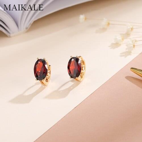 MAIKALE Classic Small Hollow Earrings Design MultiColor Cubic Zirconia Stud Earrings for Women Jewelry Wedding Party Gift